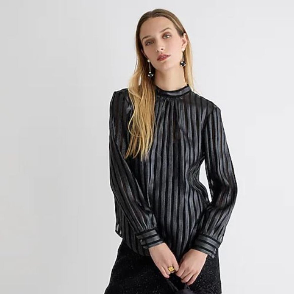J.Crew Metallic Chiffon Mockneck Top